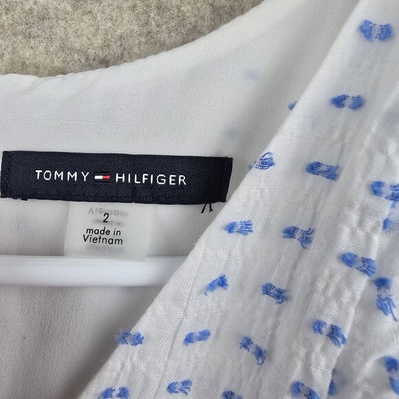 Tommy Hilfiger Ruffle Detail Blue & White Pattern Sleeveless Midi Dress Size 2 - Picture 6 of 10